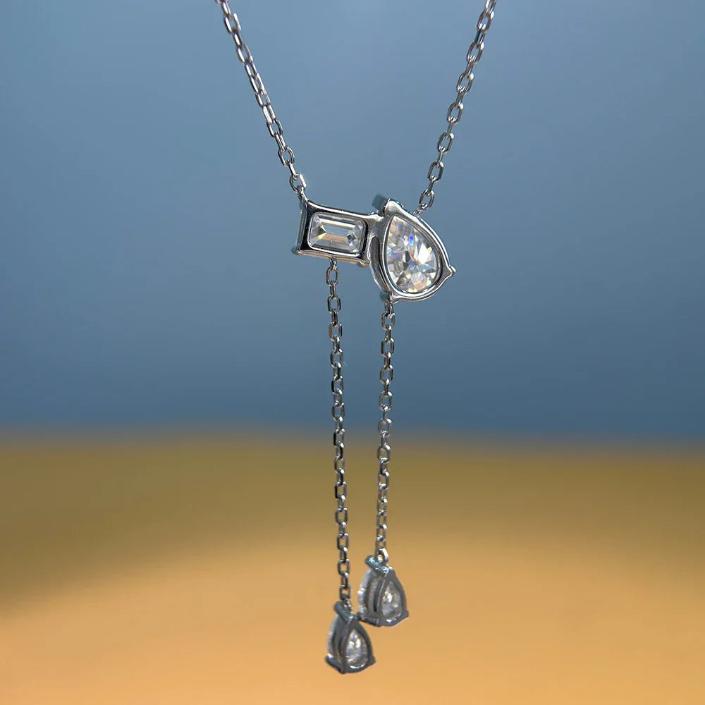 4cttw Emerald Pear Cut Moissanite Pendant Necklace for Women Sparkling Multi Stone Pendant S925 Silver Wedding Party Jewelry