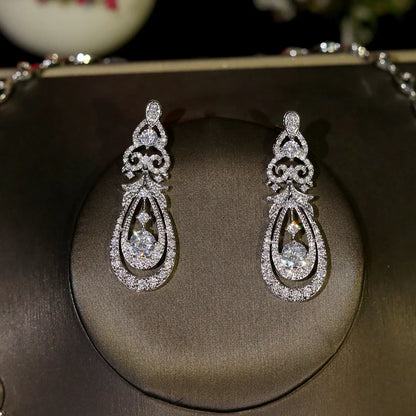 Fashion Geometric Design Bridal Dress Necklace Jewelry Sets High Quality Cubic Zirconia For Women Party Accessorie X0593