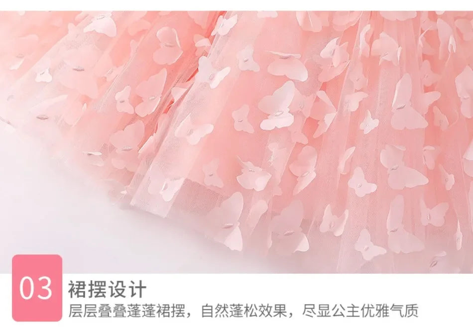 Kids Girl Princess Dress Toddler Long Sleeve Birthday Party Costume Butterfly Design Baby Girl Dress Summer Gauze Children Dress