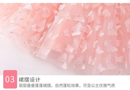 Kids Girl Princess Dress Toddler Long Sleeve Birthday Party Costume Butterfly Design Baby Girl Dress Summer Gauze Children Dress