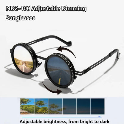 Cycling Polarized ND9 Adjustable Dimming Sun Glasses Men Women Round Sunglasses Retro Punk Men's Fishing Eyeglasses Shades UV400