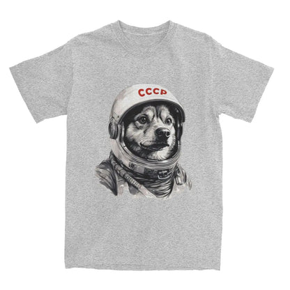 Rusia Laika Space Urss Astronauta Dog T-Shirt Men First dog in Space Cotton T-Shirts Summer O-Neck Tees Oversized Clothing
