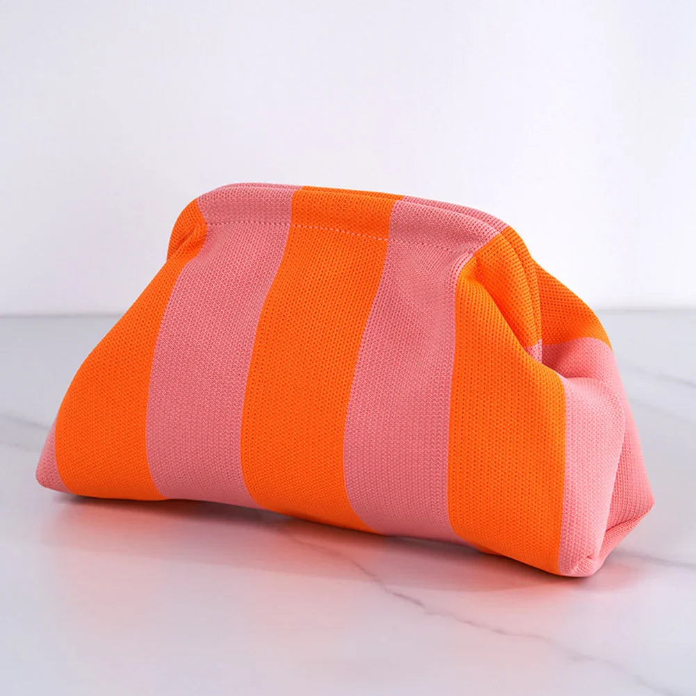 Summer Beach Clutch Bag Contrast Color Small Crochet Handbag Knitting Dumpling Clutch for Women Cute Cloud Casual Colorblock Bag