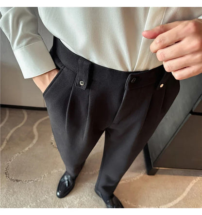 Autumn Winter Thicken Elastic Waist Casual Warm Pants Men High Quality Fashion Slim Social Party Dress Trousers Men's Clothing