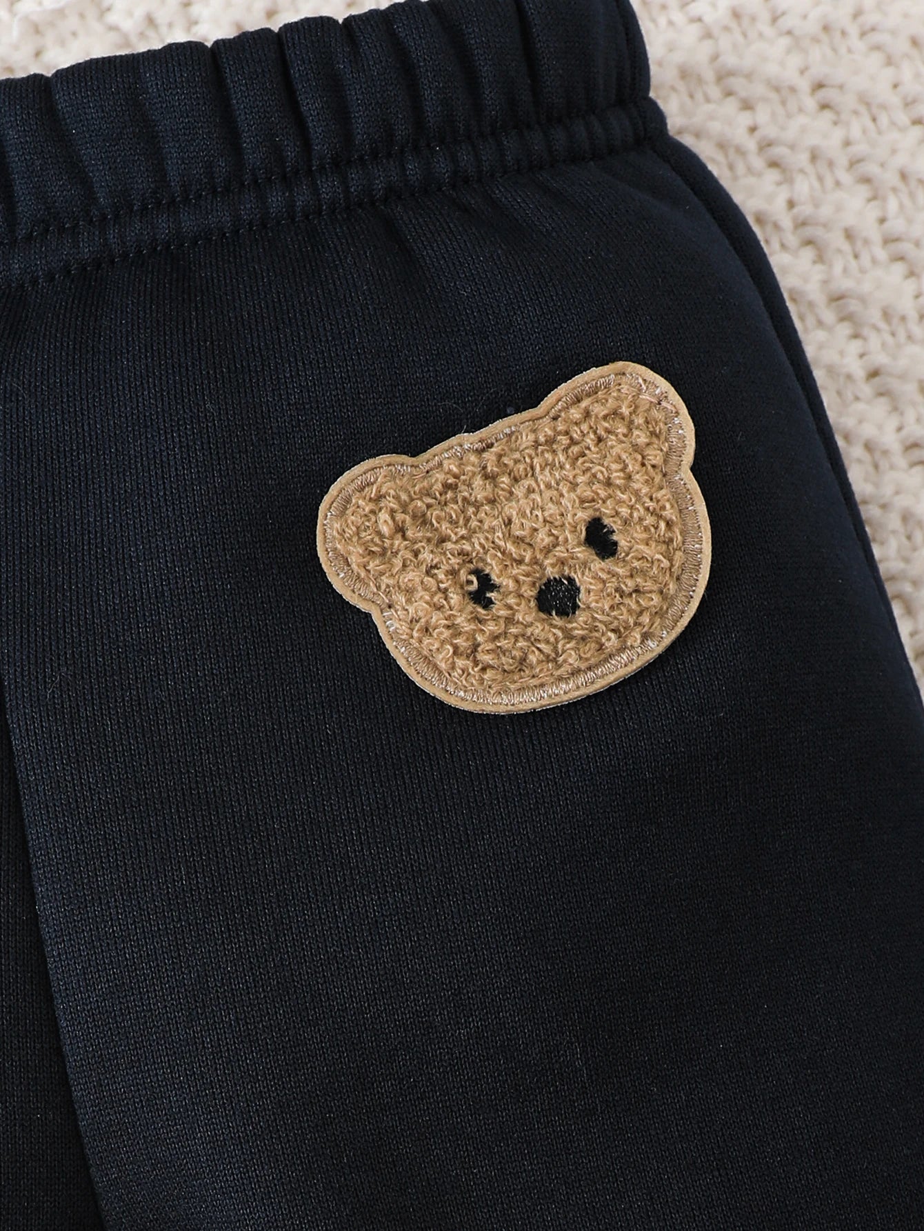 3PCS，Cute Bear - Themed Baby Boy Clothing Set: Navy Vest, Striped Tee & Joggers，Fabric comfort，Suitable for fall and winter.