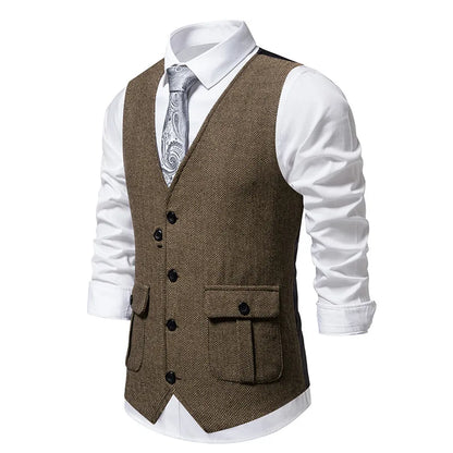 Men's Herringbone Vest Spring/summer V-neck Single Breasted Patchwork Waistcoat Slim Fit Mens Casual Suit Vest Best Dress