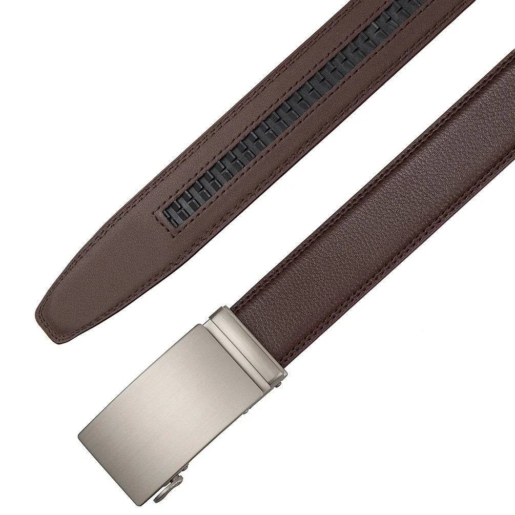 3.5cm High End Handsome Metal Alloy Automatic Buckle Belt Men's Genuine Leather Waistband Fashion Business Black Brown Belts