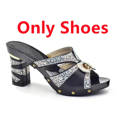 Latest Red Color Italian Ladies Shoes and Bag Sets Decorated with Rhinestone African Matching Shoes and Bags Italian In Women