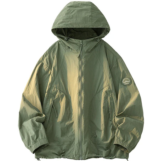 UPF50+ Men's Hooded Sunscreen Jacket Summer Ultra Thin Zipper Pocket Windbreaker Elastic Cuffs Outdoor Hiking Fishing Skin Coats