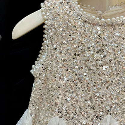 Mesh Sequins Summer Dress Children Clothes Girls Gauze Skirt For Party Evening Birthday Prom Performance Graduation Ceremony