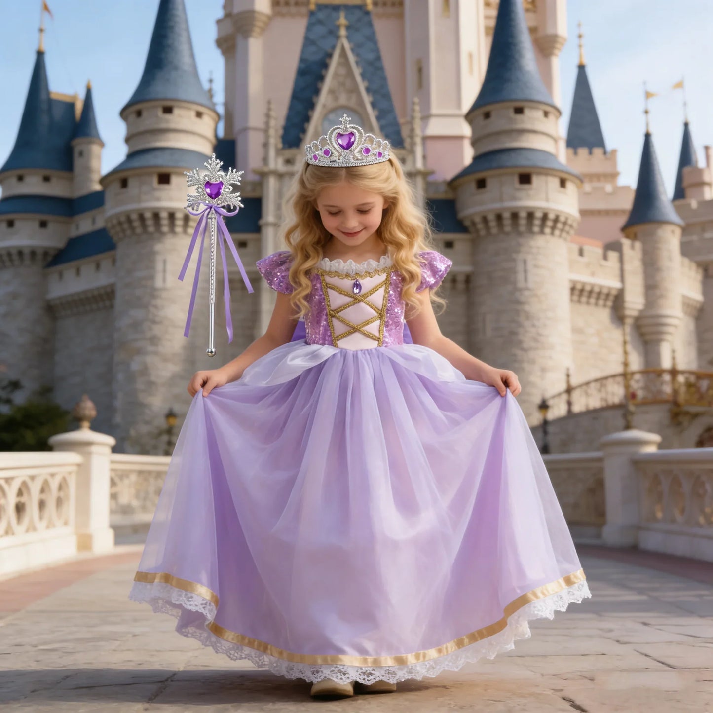 Baby Girls Deluxe Elegant Rapunzal Princess Dress Cosplay Costume Kids Halloween Birthday Party Vestido Purple Puffy Dresses