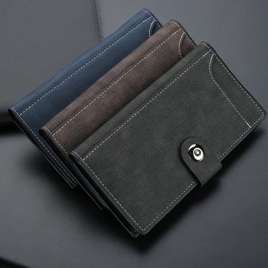 Portefeuille Homme en Cuir PU à Fermoir Magnétique, Pliage en Trois, Style Court ou Long, Business Décontracté, Multi-cartes, Portefeuille Quotidien pour Homme, Cartera Hombre