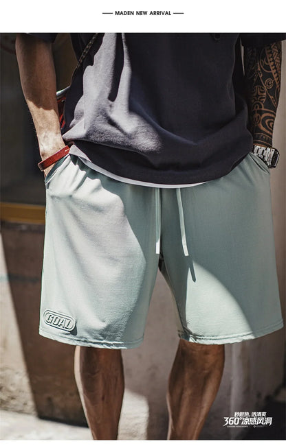 Men's American Workwear Mesh Ice Cool Breathable Short Thin Loose Outdoor Sports Fitness Casual Summer Training Bottoms