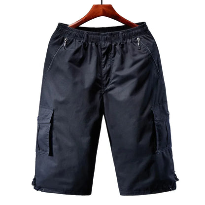 Cargo Shorts Men Zipper Pocket Many Men's Breeche Long Length 3/4 Capri Short Pant Cotton Bermuda Summer 2024 Casual Male Shorts