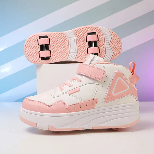 Kids Roller Skate Shoes Fashion Casual Sports Children 4-Wheels Sneakers for Boys and Girls Outdoor Running