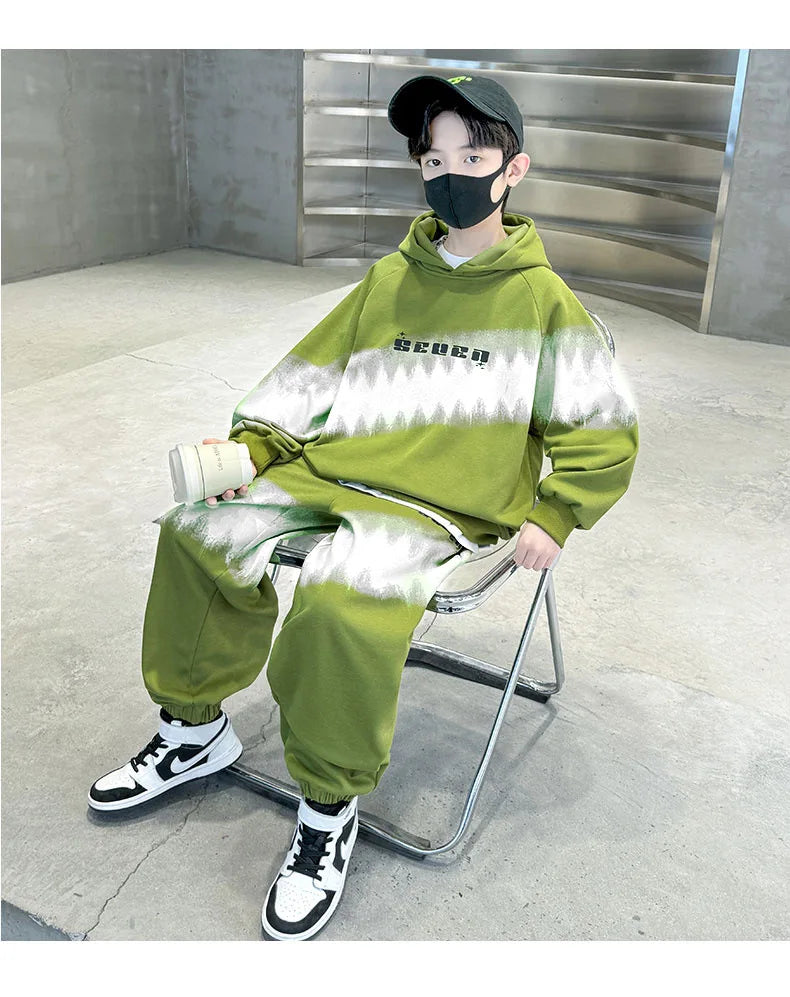 Spring Autumn Boys Contrast Tie Dye Workout Sweatshirt+Sweatpant Sets School Kids 2PCS Tracksuit Children Jogging Outfits 5-16Yr