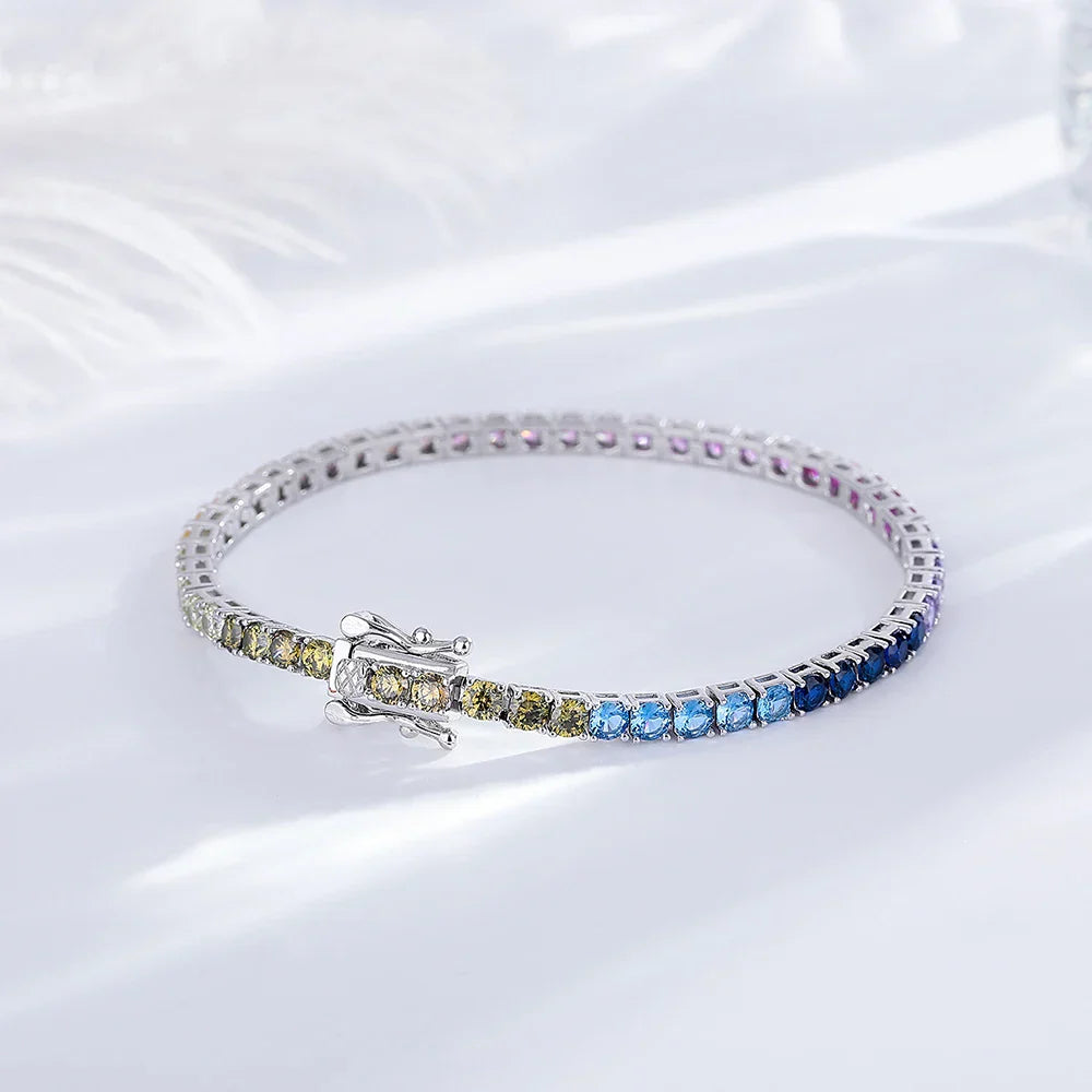 925 Silver Tennis Bracelet, 3mm Pave CZ, Dark Ruby/Rainbow/Blue/Green/Black, Eternity Design, Fine Jewelry for Women