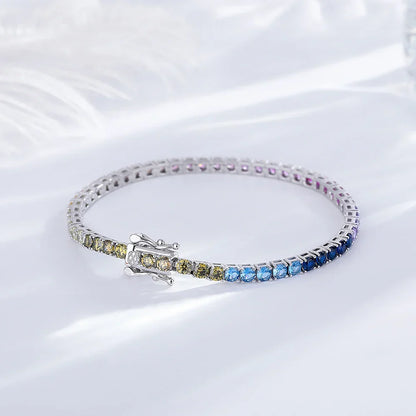 925 Silver Tennis Bracelet, 3mm Pave CZ, Dark Ruby/Rainbow/Blue/Green/Black, Eternity Design, Fine Jewelry for Women