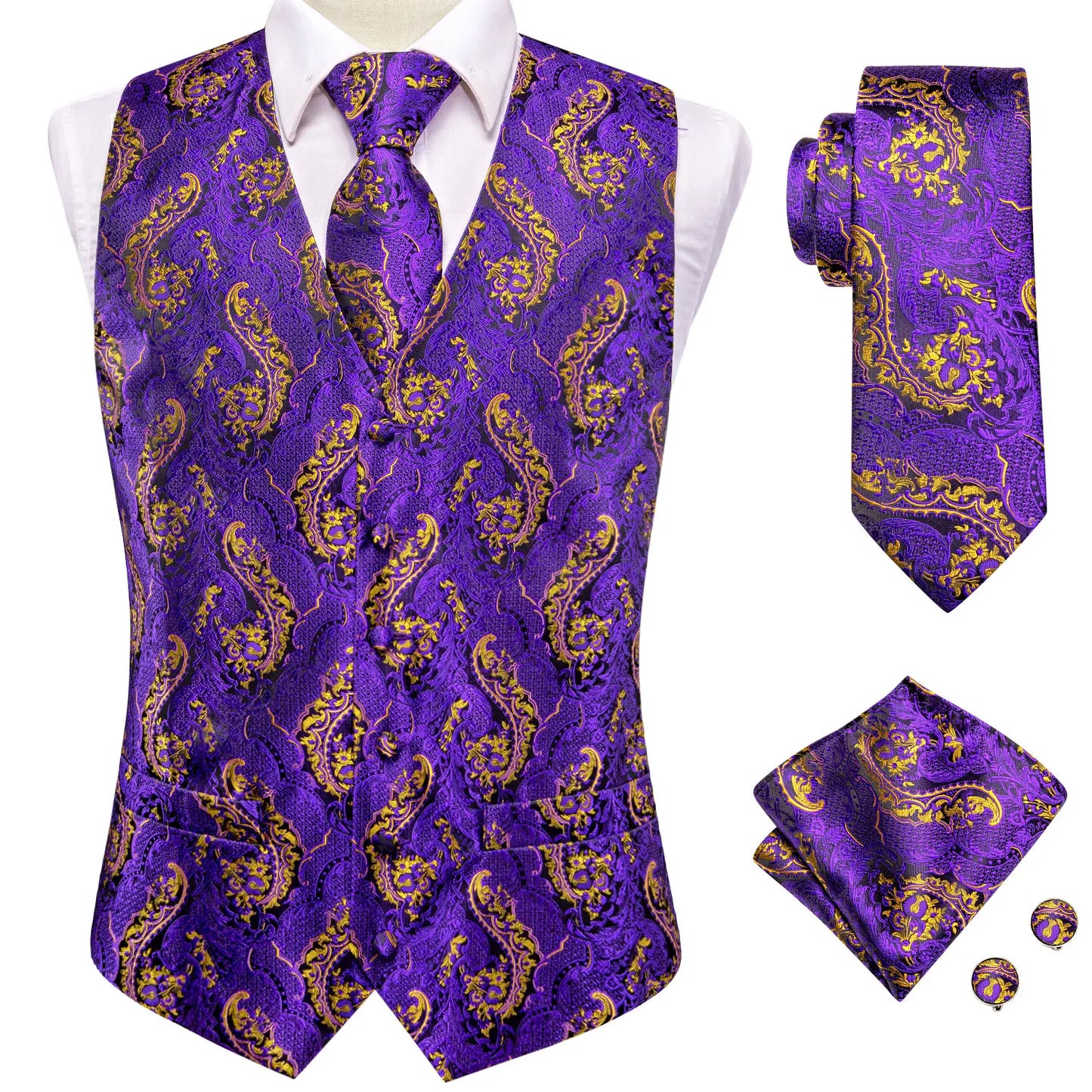 Sky Navy Royal Blue Mens Waistcoat Tie Set Sleeveless Jacket Vest Necktie Hanky Cufflinks Wedding Business Oversized Gift