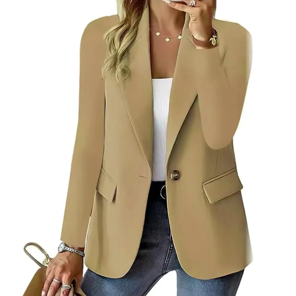 Women\'s Solid Color Fashion Casual Long Sleeve Button Pocket Blazer Solid Button Casual Elegant Coat Trendy Loose Suit Outwear