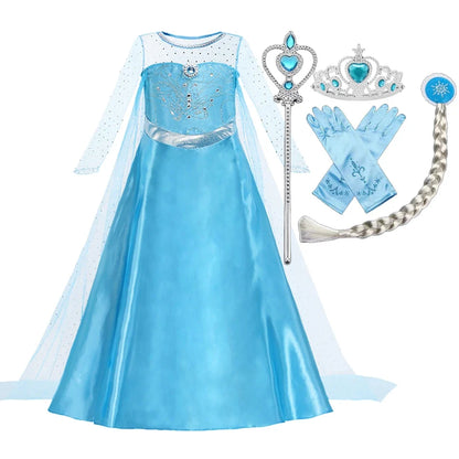 Elsa Anna Snow Queen Princess Dress for Girls Birthday Halloween Christmas Carnival Cosplay Outfit Kids 2-8Y Vestido