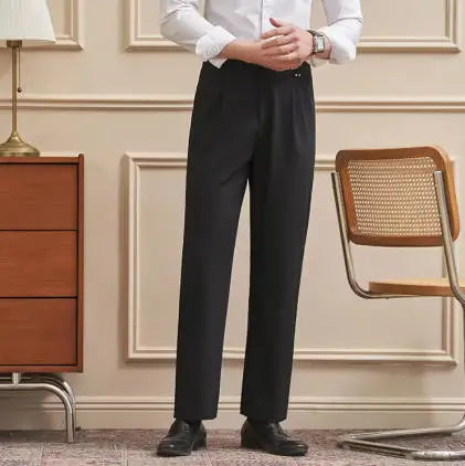Men‘s Trousers Slim-Straight Fit  for Spring & Summer Slim Fit Daily Work Trousers, Solid Color Street Suit Trousers