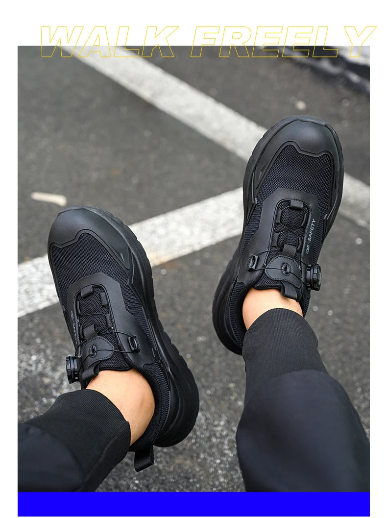 Large Size 48 Men's Summer Safety Shoes Rotating Button Work Sneakers Steel Toe Shoes Puncture-Proof Protection Shoes Security