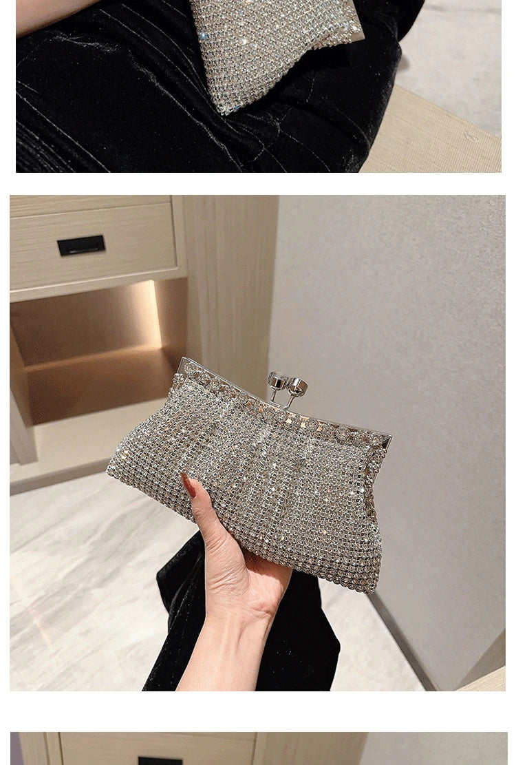 Luxury Rhinestone Evening Clutch Bag Wedding Bride Handbag Shiny Design Party Banquet Lady Portable Purse Sling Shoulder Bags