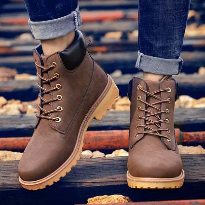 Designer Leather Mens Spring Fall Ankle Boots Trekking Yellow Coffee Designer Tactical Boots Outdoor for Men Work Shoes Sneakers