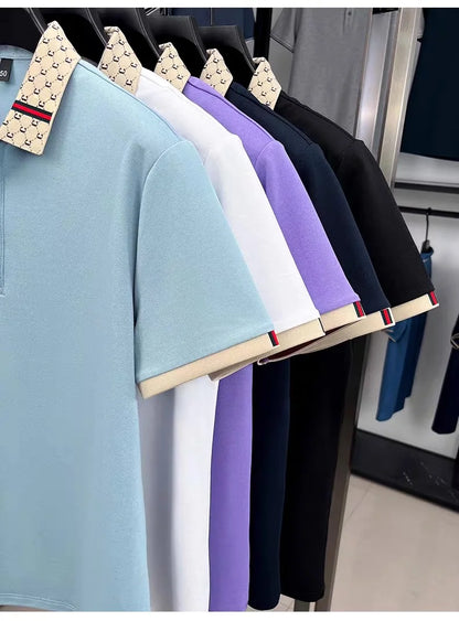 Luxury brand B letter embossed short sleeve polo shirt men summer lightweight breathable new fashion color blocked lapel T-shirt