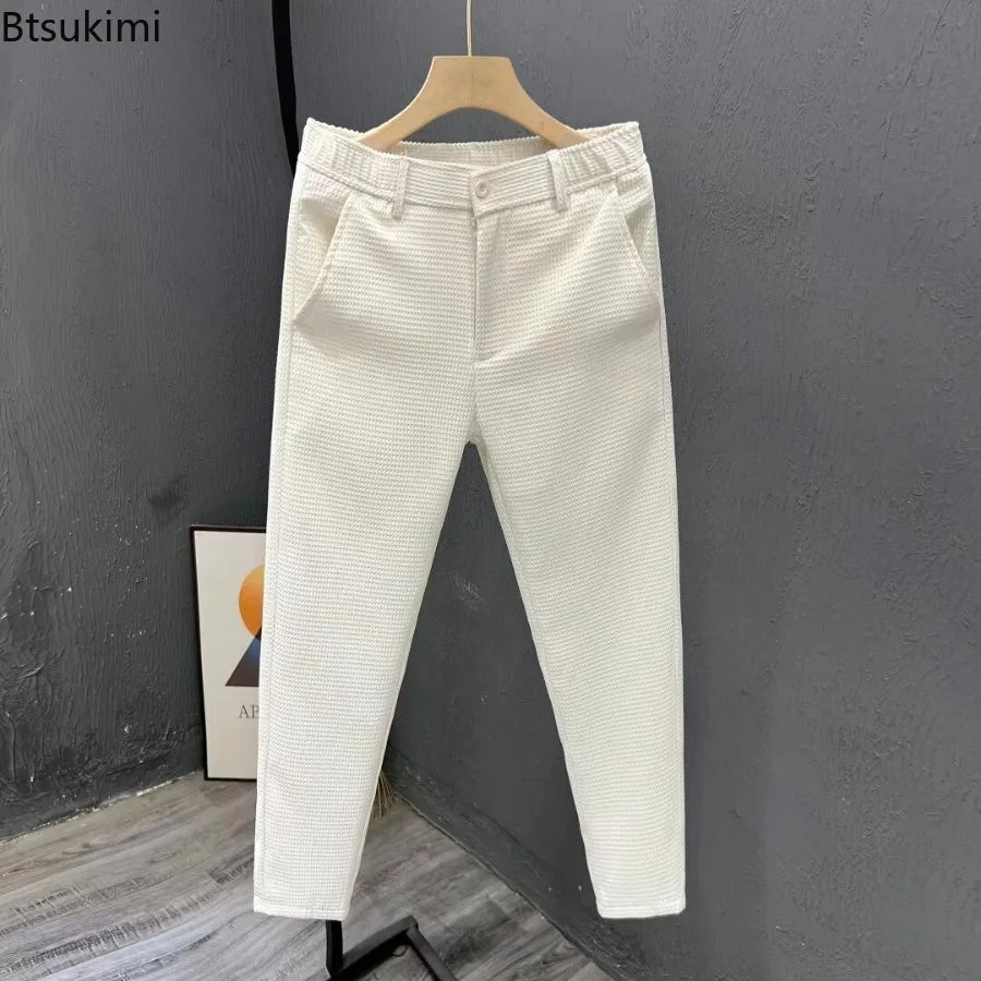 2026 High-grade Men's Solid Suit Pants Spring Summer Korean Style Pocket Straight Nine Split Pants Male Business Casual Trousers