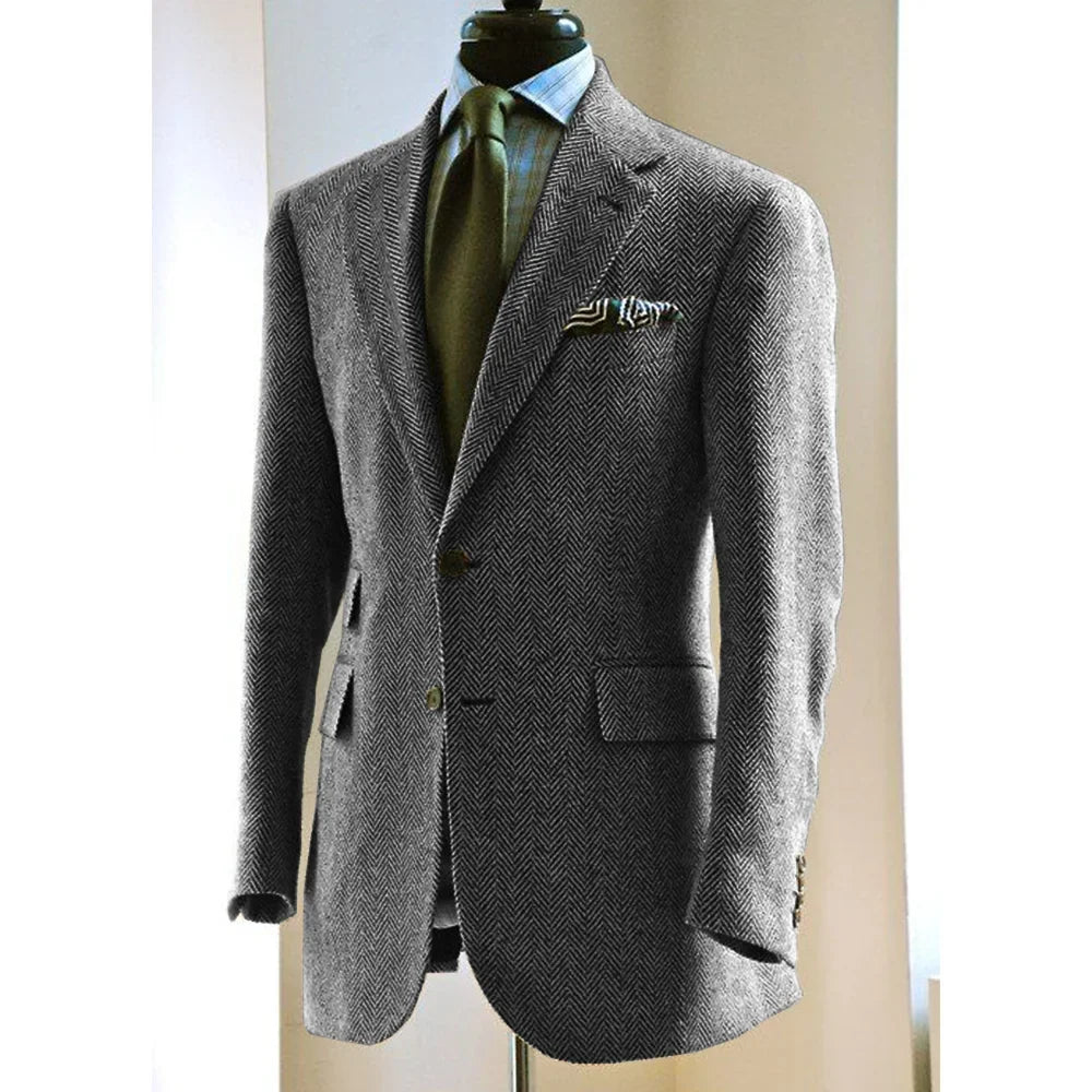 Men's Herringbone Blazer Suit Collar Slim Jacket Casual Fashion Jacket 3 Pocket Workwear Men's Summer Suits Formal Man Jackets