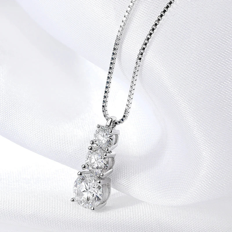 1.8CT Moissanite Pendant for Women Men Sparkling Diamond Necklace 3 Stones Solid Silver 925 Jewellery Luxury Quality GRA