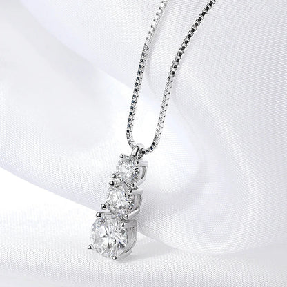 1.8CT Moissanite Pendant for Women Men Sparkling Diamond Necklace 3 Stones Solid Silver 925 Jewellery Luxury Quality GRA