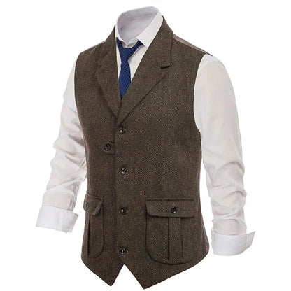 Men Vest Green Suede Velvet With Collar Single Breasted Waistcoat For Wedding Banquet Party Business Work Casual Daily Men Vest