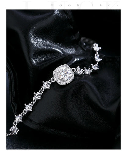 D Color Moissanite 925 Sterling Silver Luxury Geometric Charm Necklace Bracelet For Women Wedding Statement Jewelry Set
