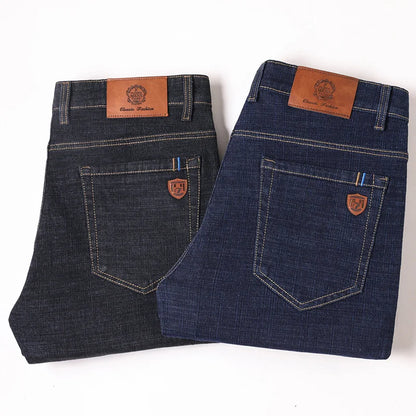 2024 Fashion Men Stretch Loose Straight Jeans Casual Elastic Slim Fit Denim Pants Male Brand Business Trousers Large size 38 40