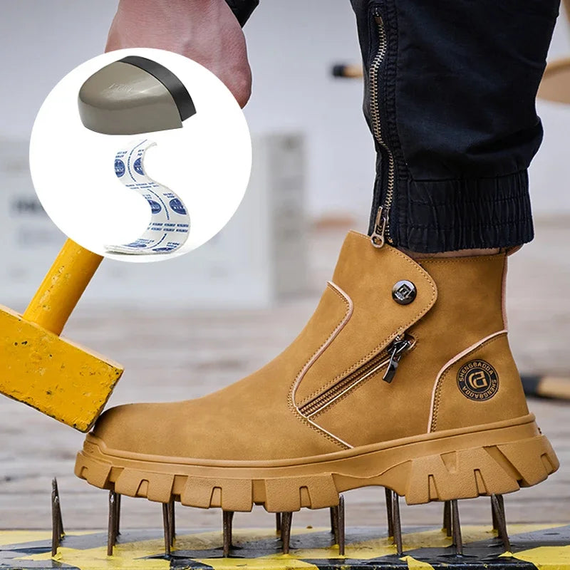 Steel Toe Work Boots side zipper anti-slip work shoes  Anti-Smash Anti Puncture industrial construction waterproof safety shoes