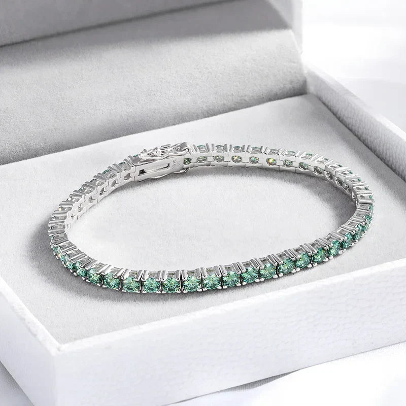 3/4mm GRA Certified Full Green Moissanite Tennis Bracelet for Women 18K Plated Lab Diamond 925 Silver Bracelet Men