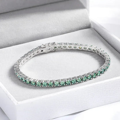 3/4mm GRA Certified Full Green Moissanite Tennis Bracelet for Women 18K Plated Lab Diamond 925 Silver Bracelet Men