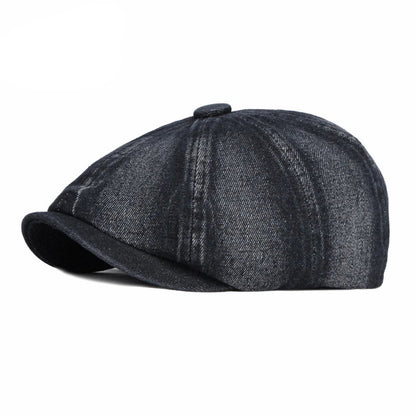 Men's Octagonal Hat Casual Solid Eight-blade Berets Washed Denim Newsboy Cap Women Painters Hat Peaked Herringbone Flat Cap