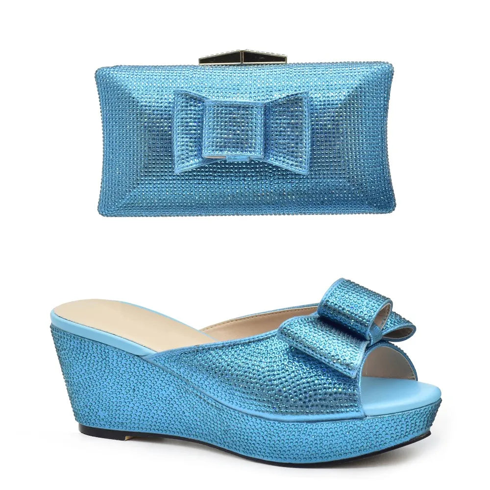Latest Design Women Shoes and Bag Set Decorated with Rhinestone Wedding Shoes Bride Ladies Shoes Heels Party Women Pumps
