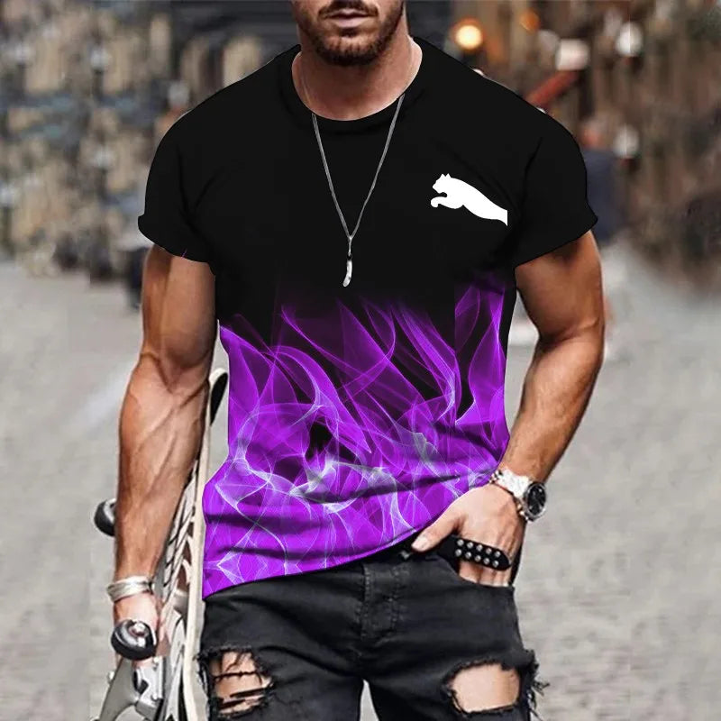 2024 Men's T-shirt gradient design printed casual short sleeved T-shirt outdoor street fashion men shirt plus size clothing ﻿