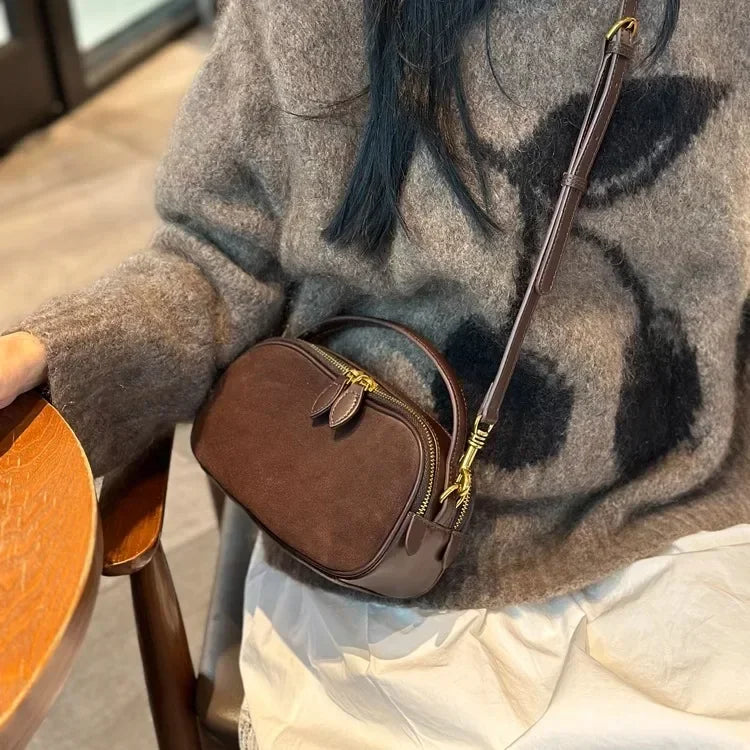 Russian Women's Genuine Suede Cowhide Leather Shoulder Bag Soft Cow Versatile Ladies Crossbody Bag Trendy Luxury Female Designer