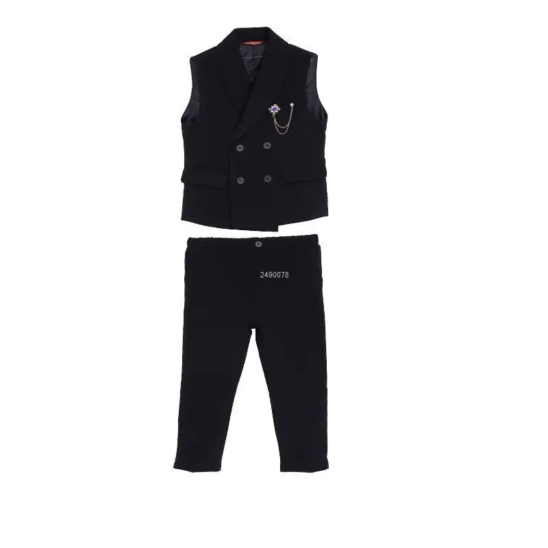 Children Formal Wedding Suit Kids Vest Pants Party Photograph Set Teenager Boys Tuxedo Party Dress Child Dance Show Costume