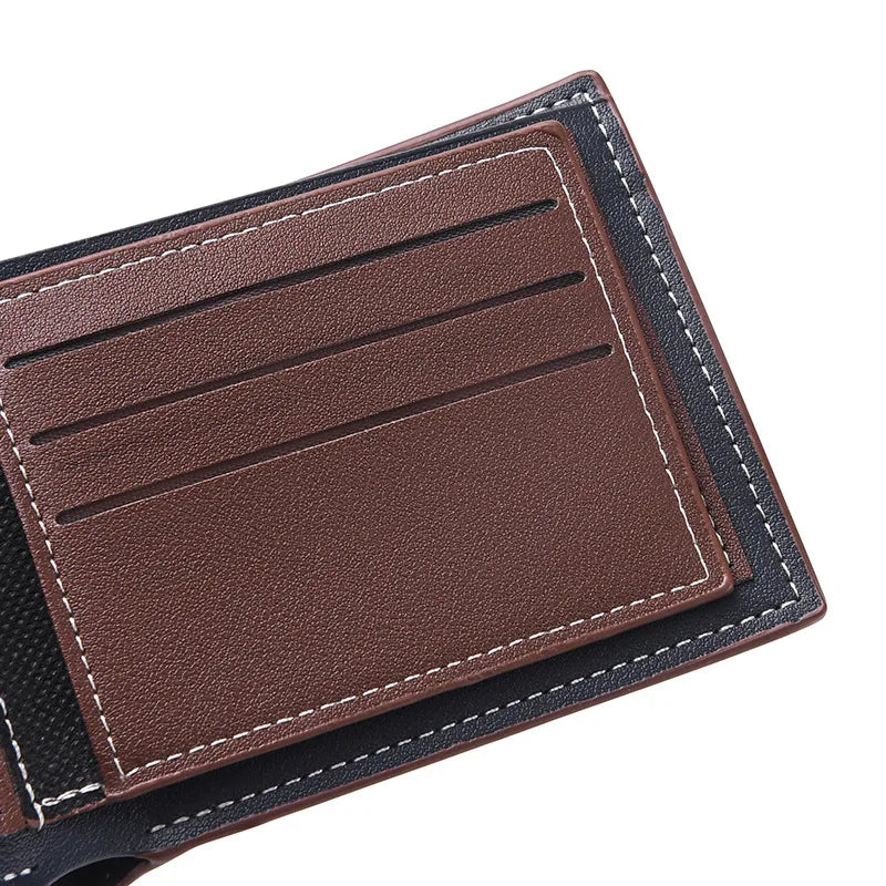 New PU Leather Men's Short Wallet Two Fold Design, Black/Coffee Retro Style, Coin Purse with ID Card Holder, Suitable for Men