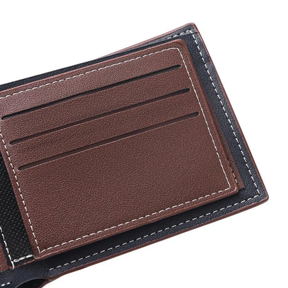New PU Leather Men's Short Wallet Two Fold Design, Black/Coffee Retro Style, Coin Purse with ID Card Holder, Suitable for Men