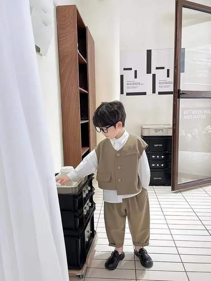 Boys' Autumn Set Trendy and Cool Children's Autumn Wear Boys and Babies Handsome Casual Suit Vest Three Piece Set New
