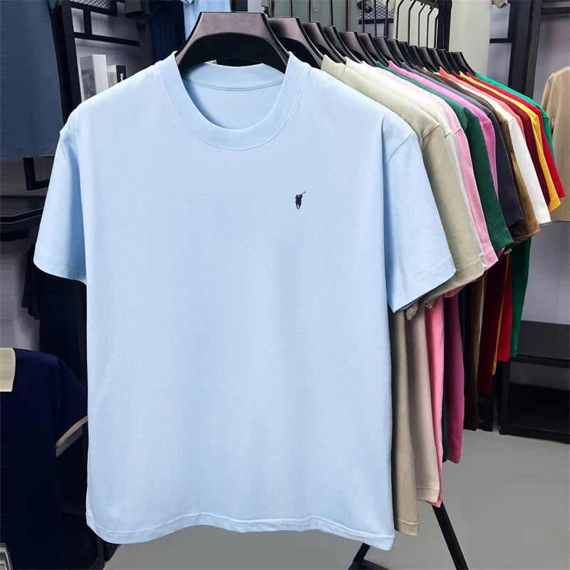 Xiaoma Embroidery Casual Pure Cotton Short Sleeved T-shirt for Young Men, Round Neck Solid Color T-shirt for Men