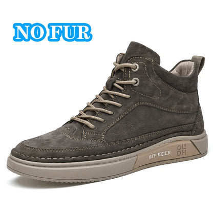 New Arrival Genuine Leather Men Ankle Boots  Design Warm Plush Fur Winter Sneakers Snow Casual Leather Shoes Outdoor Basic Boots